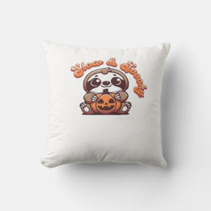Halloween Sloth Slow and Spooky Cute Sloth Pumpkin Throw Pillow