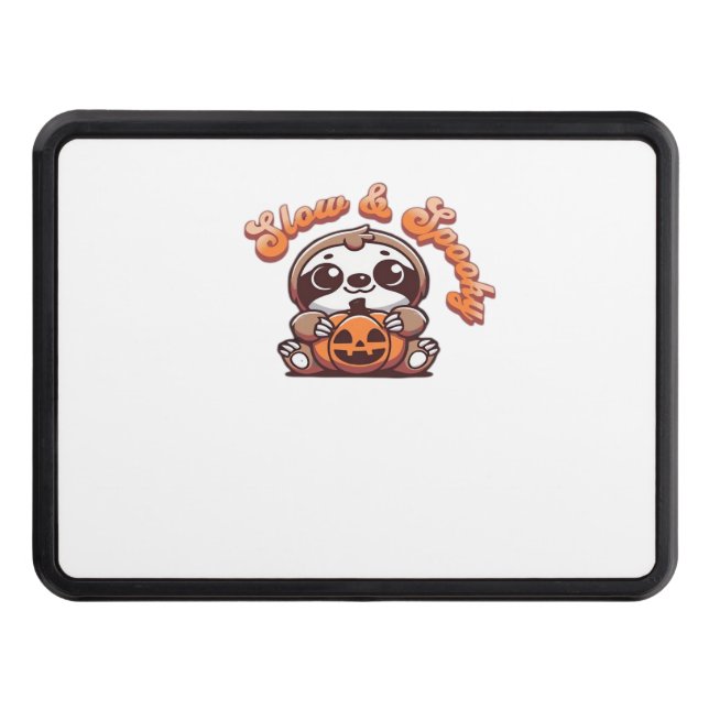 Halloween Sloth Slow and Spooky Cute Sloth Pumpkin Trailer Hitch Cover (Front)
