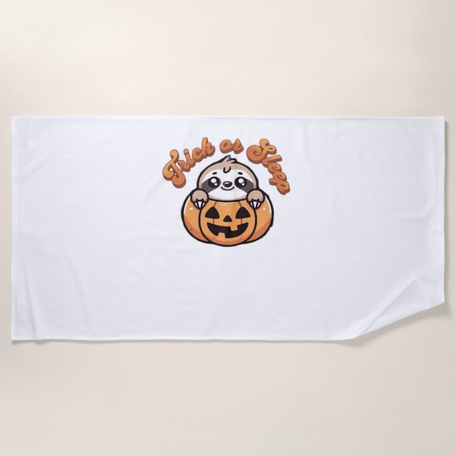 Halloween Sloth Trick or Sleep Cute Sloth Pumpkin  Beach Towel (Front)