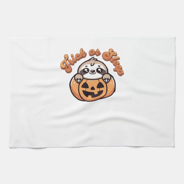 Halloween Sloth Trick or Sleep Cute Sloth Pumpkin  Kitchen Towel (Horizontal)