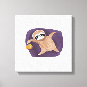 Halloween Sloth with Pumpkin Classic T-Shirt Canvas Print