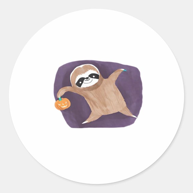 Halloween Sloth with Pumpkin Classic T-Shirt Classic Round Sticker (Front)