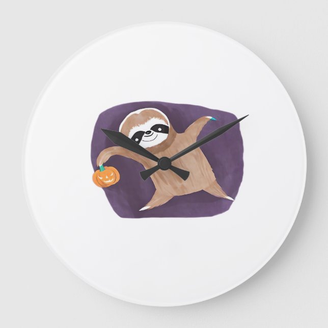 Halloween Sloth with Pumpkin Classic T-Shirt Large Clock (Front)