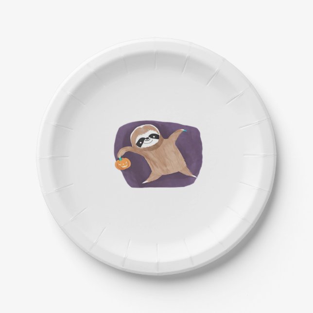 Halloween Sloth with Pumpkin Classic T-Shirt Paper Plate (Front)