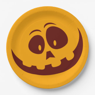 Halloween Smiley Face Orange and Brown  Paper Plate