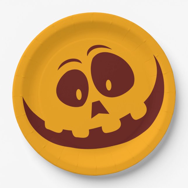 Halloween Smiley Face Orange and Brown  Paper Plate (Front)