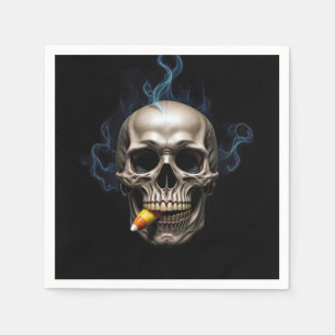 Halloween Smoking Skull Biting Candy Corn Napkin