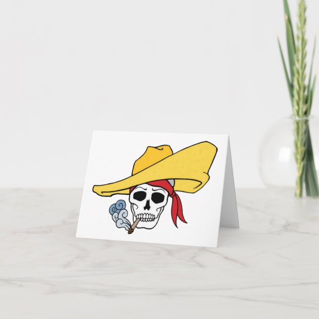 Halloween Smoking Skull with Bandana Cartoon Card (Front)