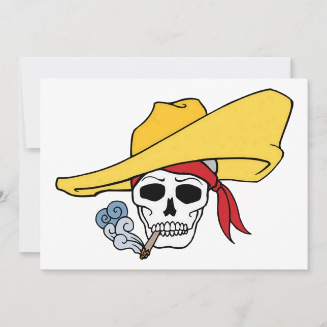 Halloween Smoking Skull with Bandana Cartoon Card (Front)