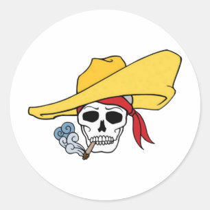 Halloween Smoking Skull with Bandana Cartoon Classic Round Sticker