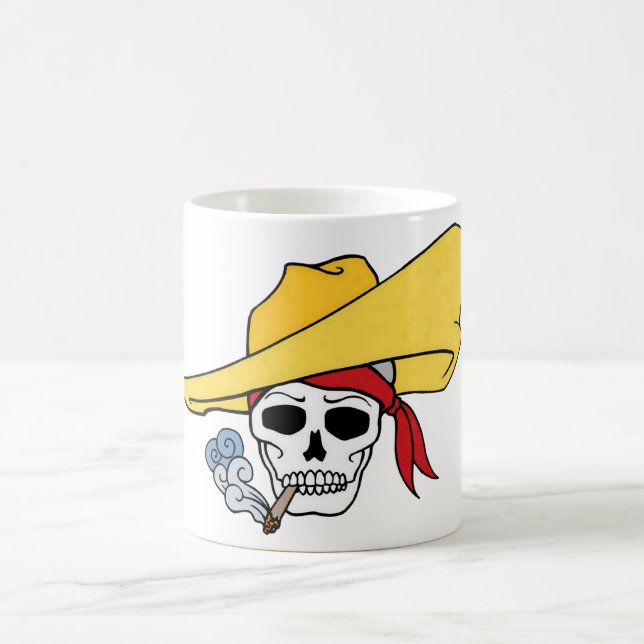 Halloween Smoking Skull with Bandana Cartoon Coffee Mug (Center)