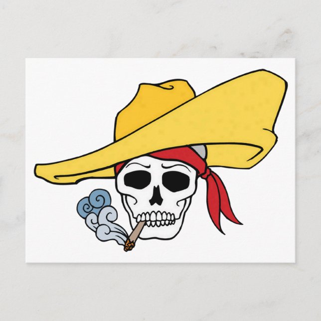 Halloween Smoking Skull with Bandana Cartoon Postcard (Front)