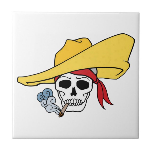 Halloween Smoking Skull with Bandana Cartoon Tile (Front)