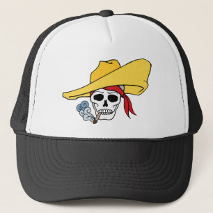 Halloween Smoking Skull with Bandana Cartoon Trucker Hat
