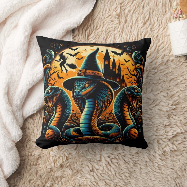 Halloween snakes coiled under a spooky moonlight throw pillow (Blanket)