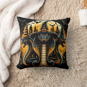 Halloween snakes in a spooky nighttime setting throw pillow