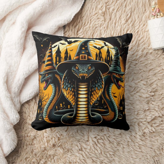 Halloween snakes in a spooky nighttime setting throw pillow (Blanket)