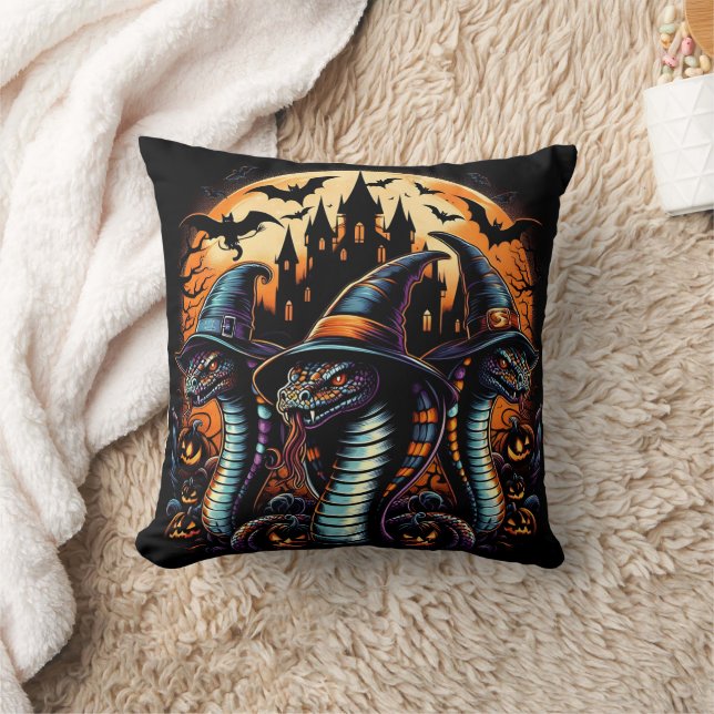 Halloween snakes in spooky setting at dusk throw pillow (Blanket)