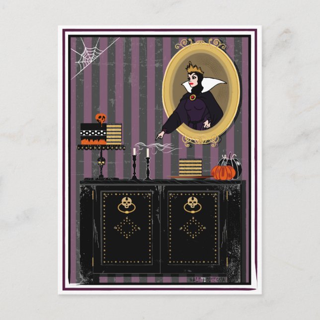 Halloween Snow White witch and cake postcard (Front)
