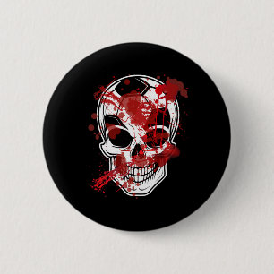 Halloween Soccer Byll Pumpkin Skull Soccer Player  2 Inch Round Button