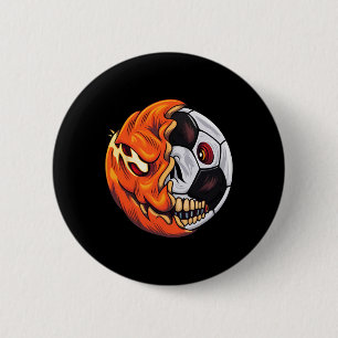 Halloween Soccer Byll Pumpkin Skull Soccer Player 2 Inch Round Button
