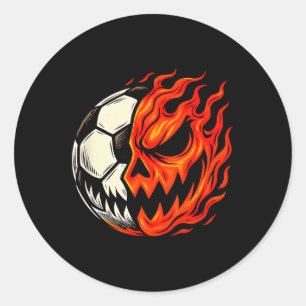 Halloween Soccer Ll Pumpkin Flame Scary Face  Classic Round Sticker