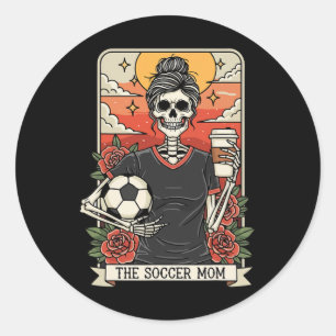 Halloween Soccer Mom Funny Tarot Card Skeleton Gam Classic Round Sticker