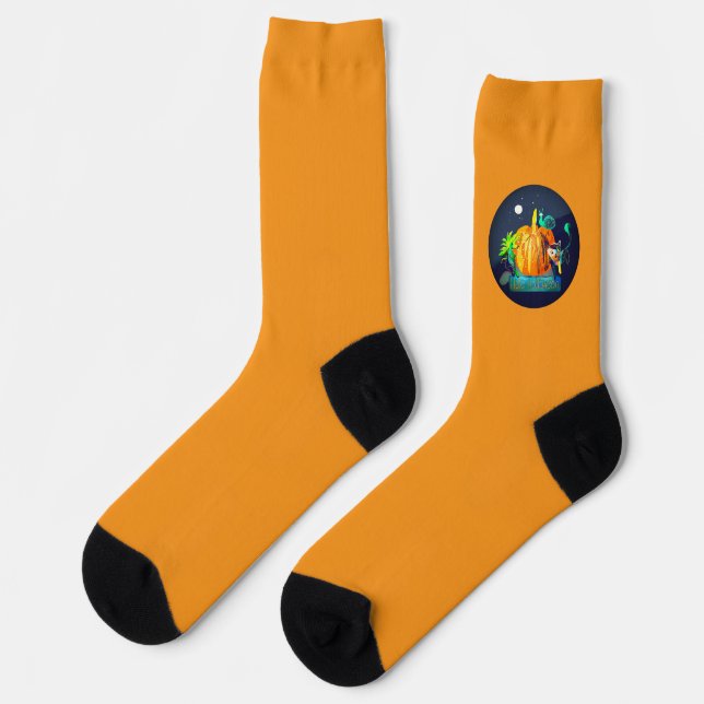 Halloween Socks — Pumpkin Magic & Moonlight Whimsy (Left)