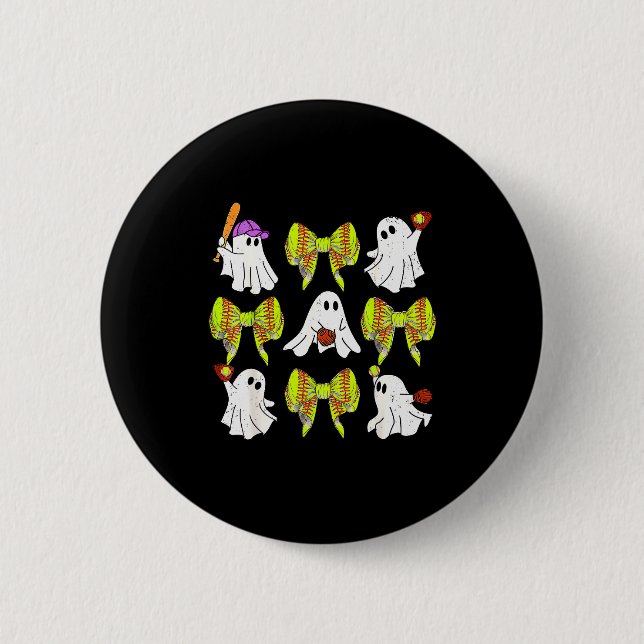 Halloween Softball Ghosts Softball Daughter Girls  2 Inch Round Button (Front)
