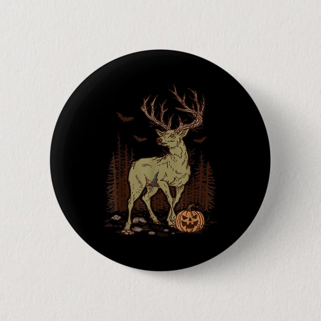 Halloween Soky Deer Antler Zombie Rustic Buck Fall 2 Inch Round Button (Front)