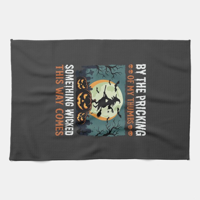 Halloween Something Wicked Witch Pumpkin Vintage Kitchen Towel (Horizontal)