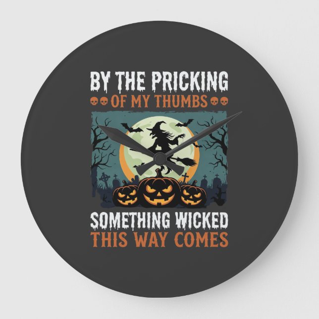 Halloween Something Wicked Witch Pumpkin Vintage Large Clock (Front)
