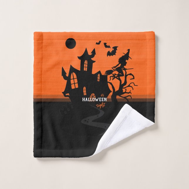 Halloween Sorcière de nuit et chauves-souris Chass (Gant de toilette)