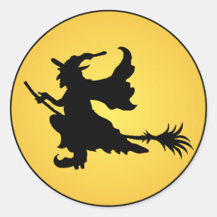 Halloween sorcière sur sticker balai
