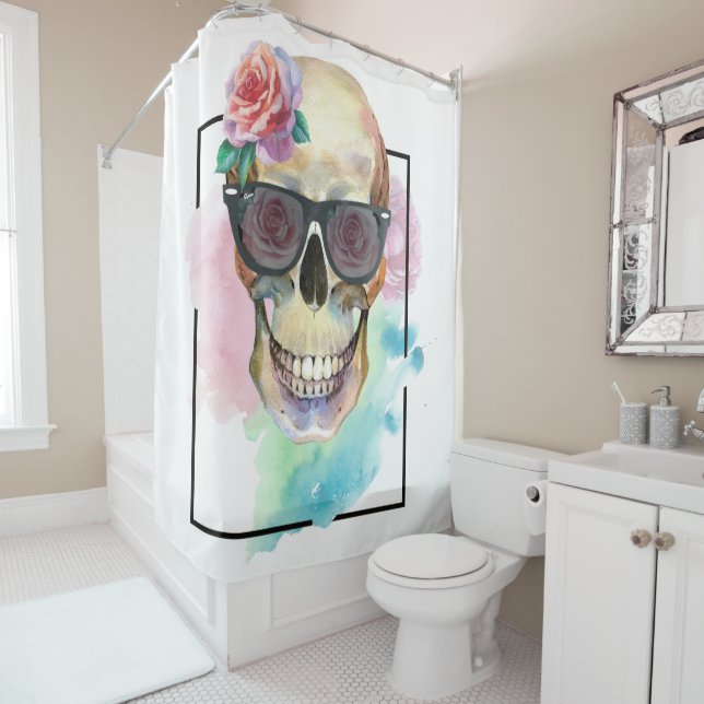 Halloween Souriant Crâne Douche rideau (En situation)