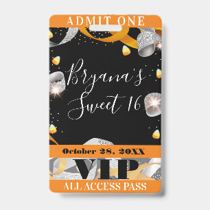 Halloween Sparkle Sweet 16 Party VIP Pass Badge