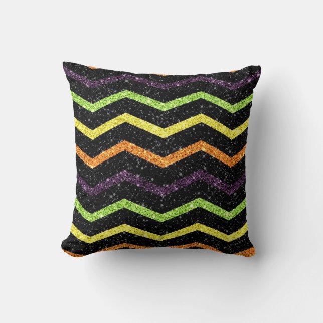 Halloween Sparkle Zig Zag Throw Pillow (Front)