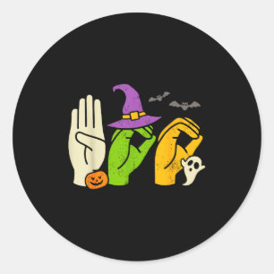 Halloween Sped Teacher Boo In Asl Boo Hands Sign L Classic Round Sticker
