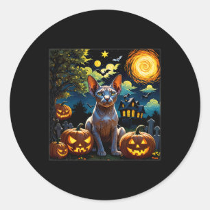 Halloween Sphynx Starry Night  Classic Round Sticker