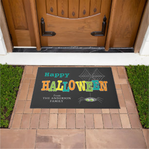 Halloween Spider and Web Colorful Happy Halloween Doormat