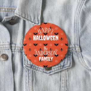 Halloween spider, bat & cobweb pattern 4 inch round button