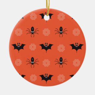 Halloween spider, bat & cobweb pattern ceramic ornament