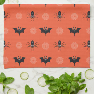 Halloween spider, bat & cobweb pattern kitchen towel