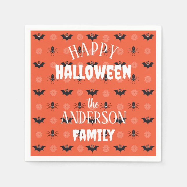 Halloween spider, bat & cobweb pattern napkin (Front)