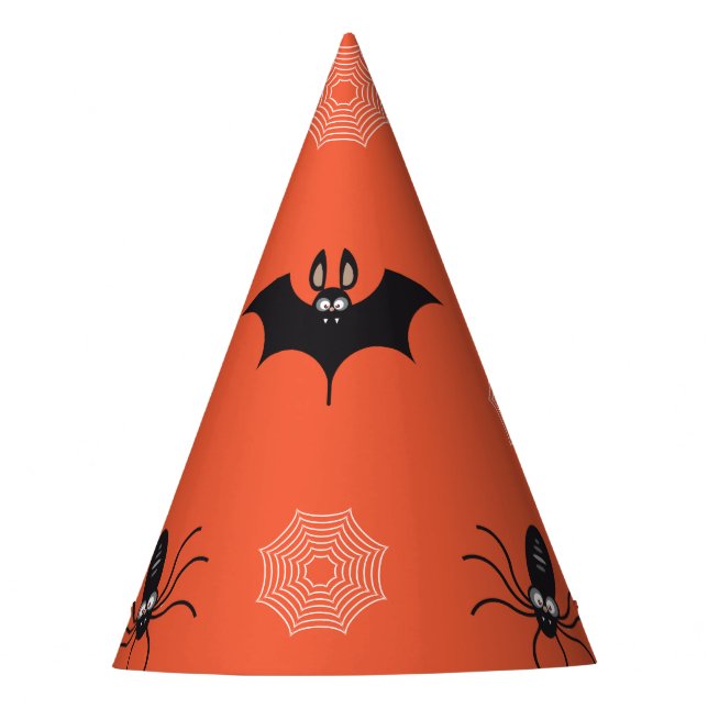 Halloween spider, bat & cobweb pattern party hat (Front)