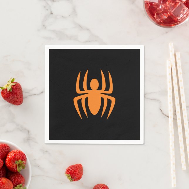Halloween spider black orange spooky paper napkin (Insitu)