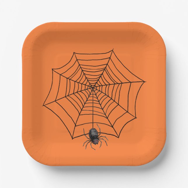 Halloween Spider in Web  Paper Plate (Front)
