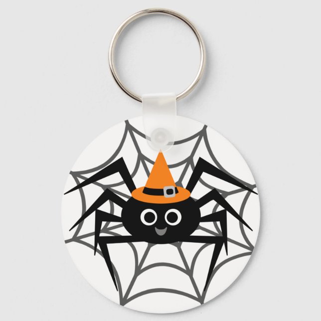 Halloween Spider in Web Tshirts and Gifts Keychain (Front)