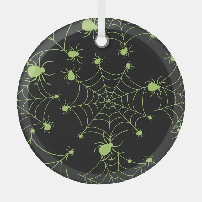 Halloween Spider Net Creative Pattern Glass Ornament (Front)