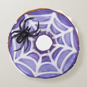 Halloween Spider Purple Doughnut Round Pillow